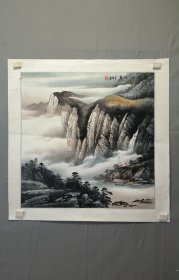 23748乐然，山水画，家住江北岸，镜心，画心尺寸68×67厘米