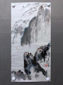 18184~【雒枫】山水画，【周爱莲】藏，尺寸约为68*34厘米