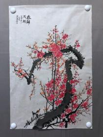 18563~【梁顺如】花鸟画，梅花，尺寸约为66*44