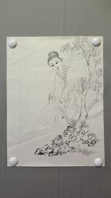 22693，无款白描人物画，仕女，尺寸45×34厘米