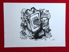 书画14024，参展作品，【田甜】钢笔画，8开