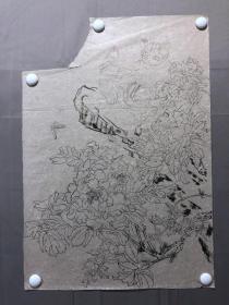 18151~【周爱莲】无款工笔白描花鸟画，猫趣图，尺寸约为66*46厘米