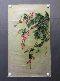 18633~【梁顺如】无款工笔花鸟画，荷苞牡丹，尺寸约为76*25