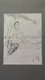 22702，无款白描人物画，仕女，尺寸45×34厘米