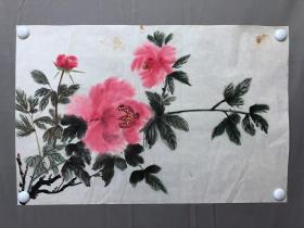 19295~【周爱莲】无款花鸟画，牡丹，尺寸约为68*45