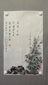 22618，赖德隆★花鸟画，竹石图，尺寸55×33厘米