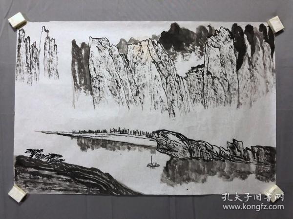 18798~【梁顺如】无款山水画，尺寸约为67*45