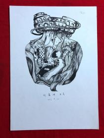 书画14068，参展作品，【胡鑫润】钢笔画，8开