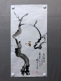 18185~【杨少全】花鸟画，墨梅图，【周爱莲】藏，尺寸约为68*34厘米