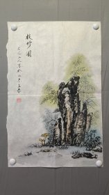 22597，赖德隆★花鸟画，竹石图，尺寸69×45厘米