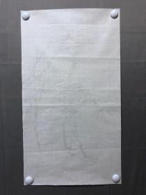 17741~【周爱莲】无款工笔白描花鸟画，仙鹤竹子，尺寸约为67*38厘米