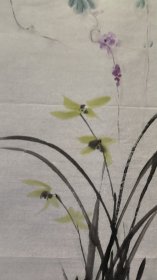 22589，赖德隆★无款花鸟画，兰花紫藤，尺寸100×55厘米