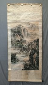 23439无款山水画，立轴，印刷品，画心尺寸114×65厘米