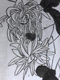 17728~【周爱莲】无款花鸟画，菊花，尺寸约为68*34厘米