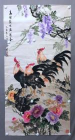 19981~【邓广恒】花鸟画，公鸡，尺寸约为137*70