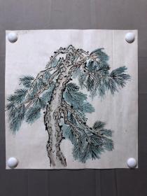 17934~【周爱莲】无款花鸟画，松树，尺寸约为43*41厘米