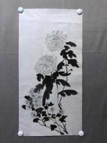 17727~【周爱莲】无款工笔花鸟画，菊花，尺寸约为68*34厘米