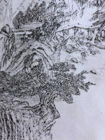 书画13716，四川画家【袁建军】钢笔画，传统山水画，画心尺寸约为625*48厘米