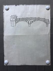 17526~【周爱莲】无款山水画，托片，尺寸约为44*34厘米