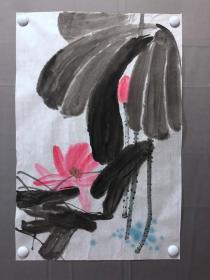 18001~【周爱莲】无款花鸟画，荷花，尺寸约为68*46厘米