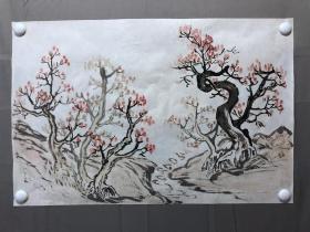 17937~【周爱莲】无款花鸟画，树林，尺寸约为67*45厘米