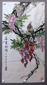 19984~【邓广恒】花鸟画，斑鸠，尺寸约为100*53