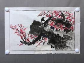 18565~【梁顺如】无款花鸟画，梅花，尺寸约为53*33