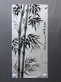 17834~【周爱莲】花鸟画，墨竹图，尺寸约为68*33厘米