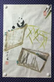 21650，著名四川书画家★何平★花鸟画，熊猫，尺寸68×46厘米