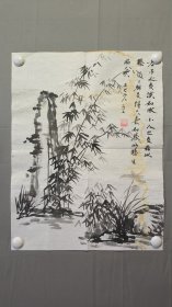 22594，赖德隆★花鸟画，竹石图，尺寸54×41厘米