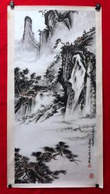 书画13611，【沈继昌】山水画，托片，尺寸约为99*45厘米
