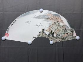 17307~【张子泓】山水画，扇面拓片，画芯尺寸58*26厘米