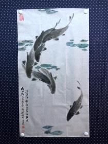 20943，沈继昌★花鸟画，鲤鱼，尺寸约100×55厘米