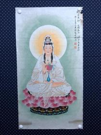 20963，易文君★工笔人物画，上款沈继昌，观音，尺寸约94×51厘米
