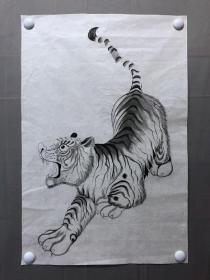 17861~【周爱莲】无款花鸟画，老虎，尺寸约为68*46厘米