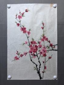 17795~【周爱莲】无款花鸟画，桃花，尺寸约为68*45厘米