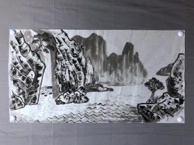 17703~【周爱莲】无款山水画，尺寸约为98*52厘米