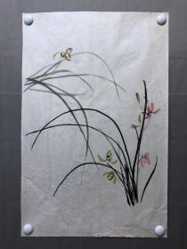 17800~【周爱莲】无款花鸟画，兰花，尺寸约为68*44厘米