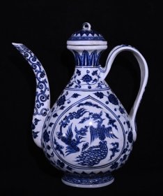 明永乐青花双凤纹执壶，高26.5×22厘米