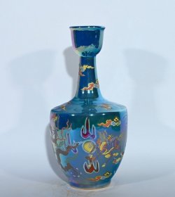 宋定窑易定款加彩麒麟龙纹七彩夜光瓶，高27.5×13厘米