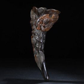 民藏牛角雕刻莲花鱼牛角尖摆件，长12厘米宽9厘米高26厘米，重697克