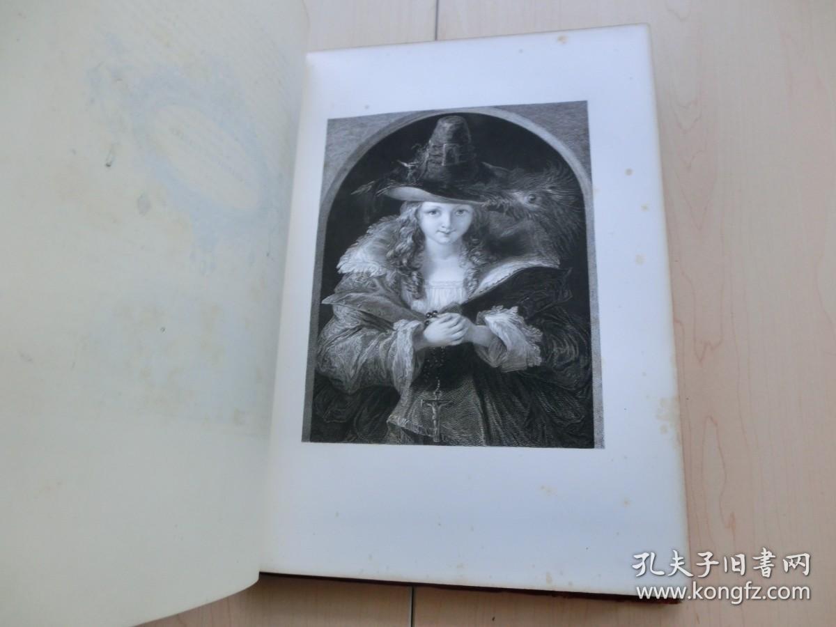 【包邮】【豪华本】1859年初版《艺术的宝藏版画集》（ Les trésors de l'art ）大开本 烫金封面、书脊三面书口刷金 整页铜版（47幅） 包括拉斐尔的《少女与书》让·安东尼·华多的《加兰特节日》凡·戴克的《查理一世的孩子们》兰西尔的《骑士的狗》科列乔的《在沙漠中的玛德琳》阿威尔基的《墙上的兔子》沃夫曼的《旅行者休憩》普桑的《阿卡狄亚牧羊人》等等