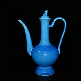 乡下收的明代成化宝石蓝釉雕刻龙纹酒壶尺寸25X18.5厘米