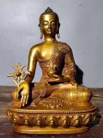 乡下收的明代铜鎏金佛像释迦牟尼药佛一尊高30长20.5宽13.5厘米
