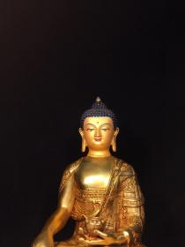 乡下收的明代尼泊尔铜鎏金画脸释迦牟尼佛像摆件