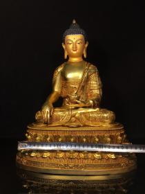 乡下收的明代尼泊尔铜鎏金画脸释迦牟尼佛像摆件