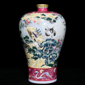 清雍正珐琅彩胭脂红轧道六合同春图梅瓶，高31.3cm直径20cm，¥8450