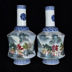 清雍正粉彩山水纹瓶，22×11，价格:2160