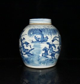 清代青花人物故事盖罐【25.5x23cm】¥270