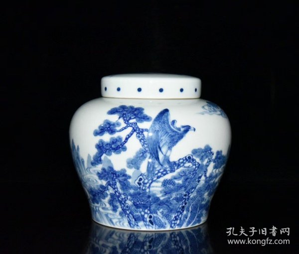 清代乾隆青花山水茶叶盖罐